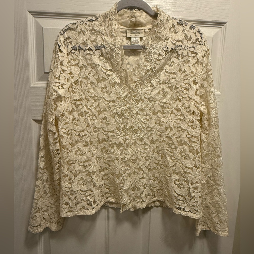 Neiman Marcus Exclusive Vintage Off White Lace Voile Jacket Bridal Size XL